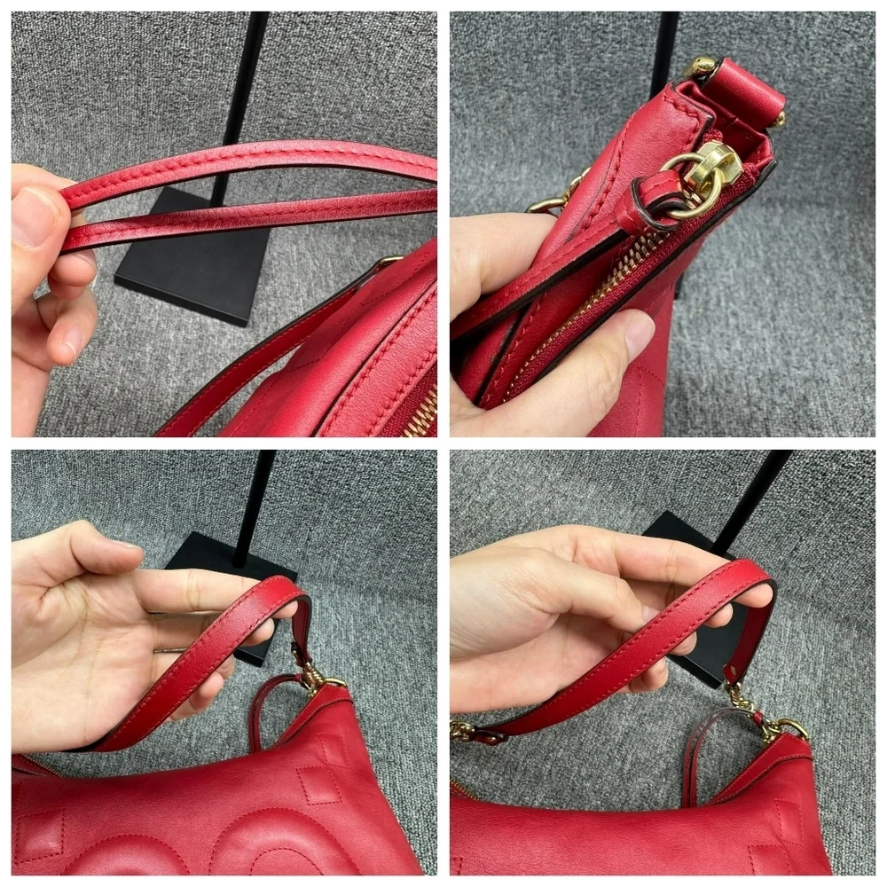 Authentic Gucci Embossed GG Leather Red Shoulder Designer Bag - Picture 6 of 14